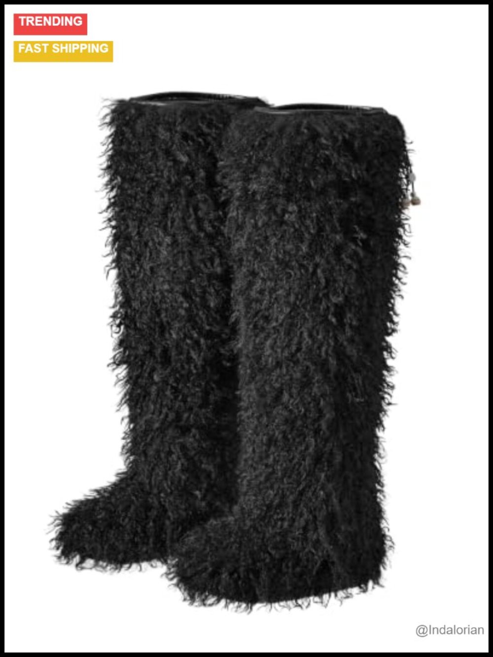 Faux Fur Over the Knee Boots Pointed Toe Thick Flat Sole Y2K Winter